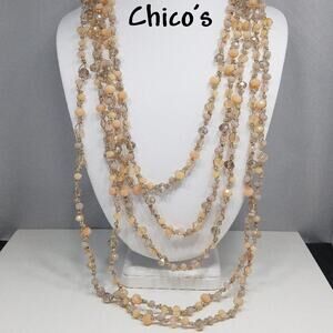 Chico's Peach Opalescence Crystal Bead Gold Thread Necklace, 27 Inches